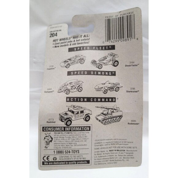 Vintage 1991 Mattel Hot Wheels Oscar Mayer Wienermobile Die Cast Car #204 - Picture 6 of 6